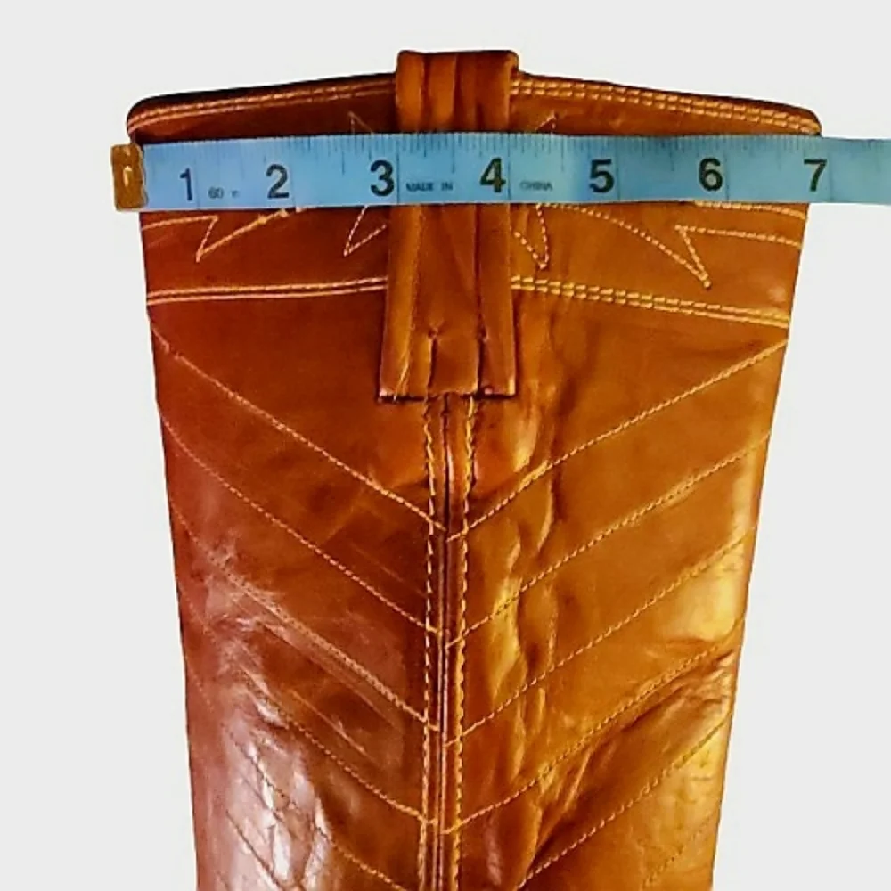 Frye Brown Knee High Leather Heeled Boots 7B - Picture 9 of 10